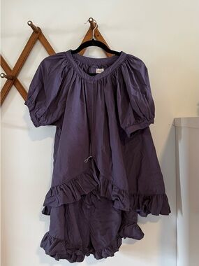 Navy Piyama Ruffle Pajama Set